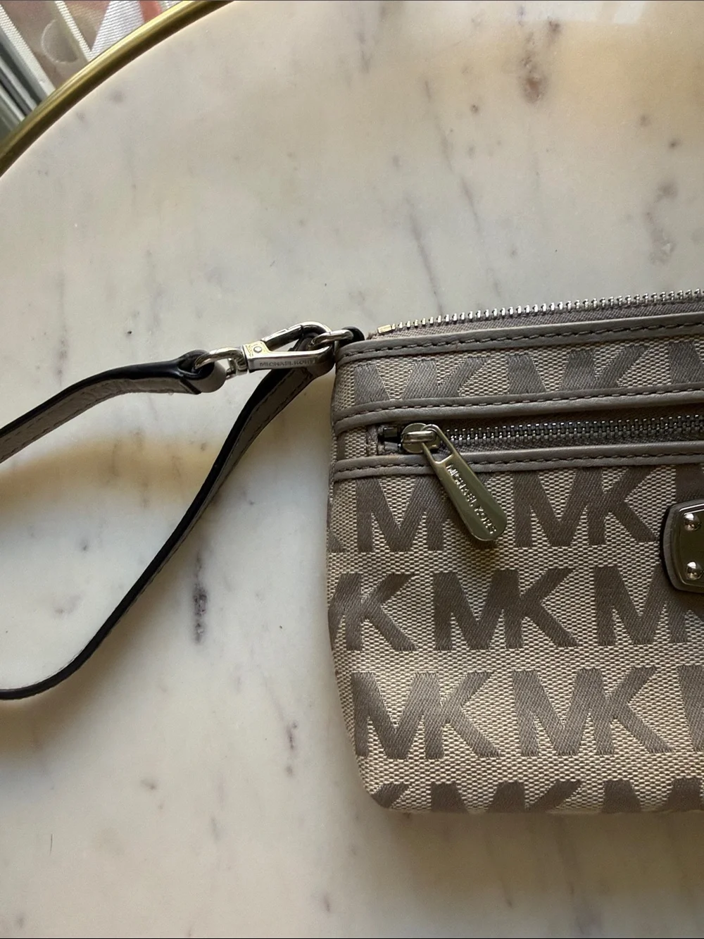 Michael Kors Gray MK Logo Wristlet Clutch